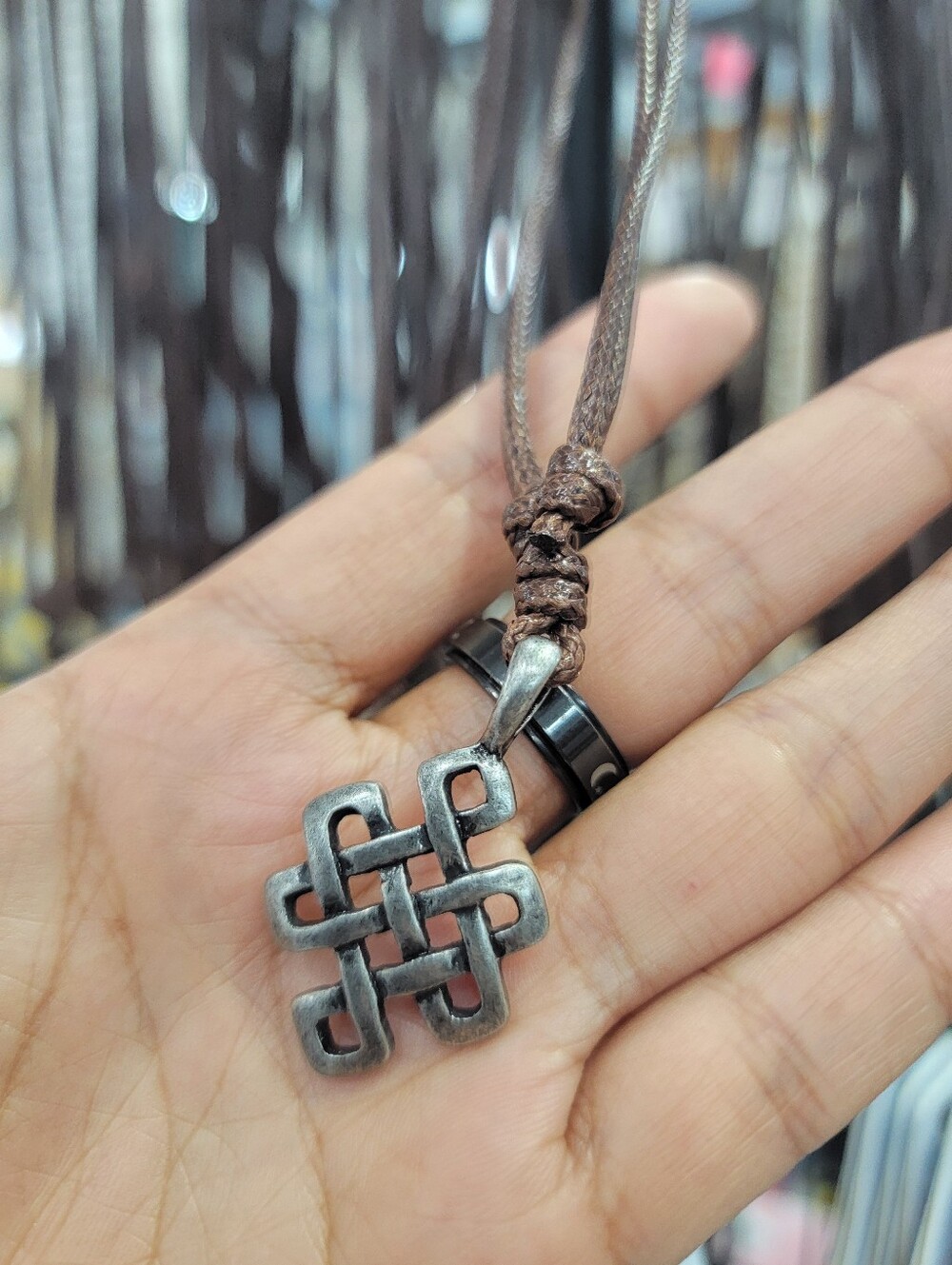 Celtic Knot Pendant Necklace on Brown Cord